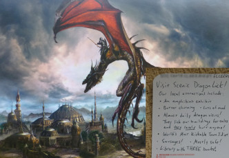 postcard with dragon and text